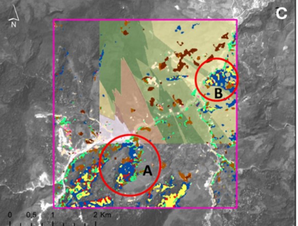 Resultados de las interpolaciones por método Kriging para Ag (1), Cu (2), Pb (3) y Zn (4